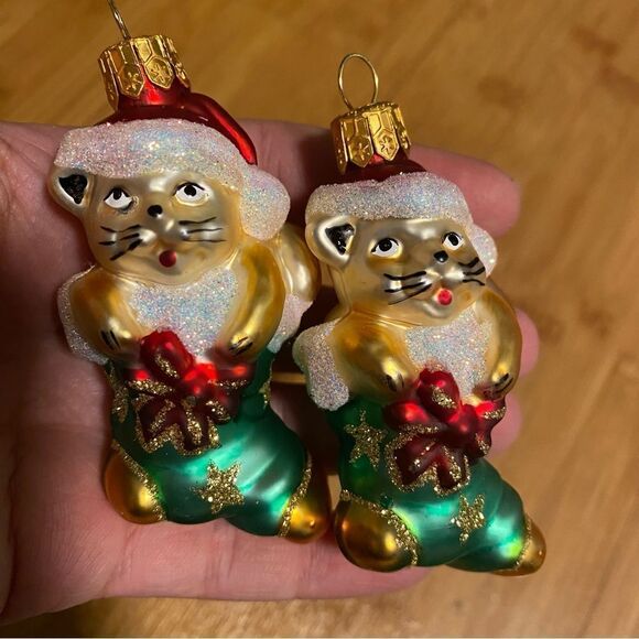 Vintage Poland MOUTH BLOWN HAND-PAINTED CHRISTMAS CAT Stocking ORNAMENTS - 2 - Picture 2 of 11